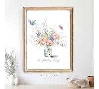 Birth Flower Family Bouquet, Personalised Watercolour Birth Flower Print Poster, Wall Art, Birthday Gift, Minimalist Home Decor, Personalised gift