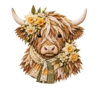 Birth Flower Highland Cow 3D Layered Fabric Art DIY Kit, Pre-Cut Patchwork Craft Set for Beginners, 12 Birth Month Floral Designs, Handmade Farmhouse Wall Door Decor for Cow Lovers