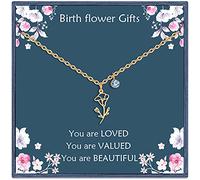 Birth Flower Necklaces Birthday Gifts for Women | 14K Plated Birth Month Floral Birthstone Pendant Necklaces Wildflower Flowered Jewelry Gifts for Mom Friends