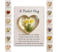 Birth Flower Pocket Hug Gift-Personalized Monthly Flower Token,Heart-Shaped Mini Keepsake for Encouragement Anxiety Relief & Emotional Support, Birthday Gifts for Women,Friends,Family,Lover (Mar.)