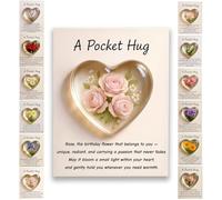 Birth Flower Pocket Hug Gift-Personalized Monthly Flower Token,Heart-Shaped Mini Keepsake for Encouragement Anxiety Relief & Emotional Support, Birthday Gifts for Women,Friends,Family,Lover (Jun.)