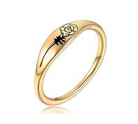 Birth Flower Ring Carnations Personalized Gift for Women Stainless Steel Based Gold Thin Slim Band Ring Size 6-9, Stainless Steel, No Gemstone