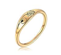 Birth Flower Ring Carnations Personalized Gift for Women Stainless Steel Based Gold Thin Slim Band Ring Size 6-9, Stainless Steel, No Gemstone