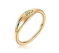 Birth Flower Ring Carnations Personalized Gift for Women Stainless Steel Based Gold Thin Slim Band Ring Size 6-9, Stainless Steel, No Gemstone