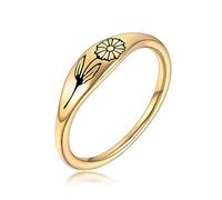 Birth Flower Ring Carnations Personalized Gift for Women Stainless Steel Based Gold Thin Slim Band Ring Size 6-9, Stainless Steel, No Gemstone