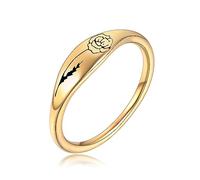 Birth Flower Ring Carnations Personalized Gift for Women Stainless Steel Based Gold Thin Slim Band Ring Size 6-9, Stainless Steel, No Gemstone
