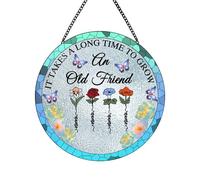Birth Flowers Window Hanging Suncatcher,It Takes A Long Time To Grow An Old Friend,Personalised Suncatcher with Name,Sisters,Friendship,Mom Gifts for Birthday Christmas(Blue/Pink) (Blue)