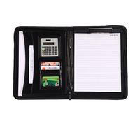 Birth & Graduation Certificate Holder, A4 Zipped Leather Portable Conference Folder Clipboard with Calculator Business Presentation Writing Pad with Portable Handle(Black)