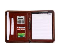 Birth & Graduation Certificate Holder, A4 Zipped Leather Portable Conference Folder Clipboard with Calculator Business Presentation Writing Pad with Portable Handle(Brown)