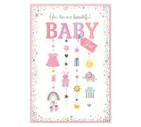 Birth New Born Baby Girl Card - Pink Congratulations - Size: 7.5" x 5.25" (E)