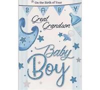 Birth of Great-Grandson Baby Boy Greeting Card, Blue Design, 13 x 19 cm
