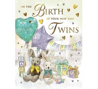 Birth of Twins Baby Card Bunnies - 8 x 6 inches - Regal Publishing