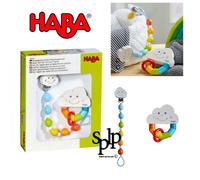 Birth set Rainbow world rattle + pacifier clip +0 months HABA New