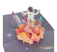 Birthday 3D Pop-Up Greeting Card Astronaut Space Exploration Creative Paper Sculpture 3D Blessing Memorial Card for Kids/Man/Aviation Enthusiasts