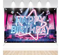 Birthday Backdrop, 180x120cm/70.9x47.2in Polyester Happy Birthday Cartoon Backdrop Funny Music Theme Party Decoration for Kids Adults Photo Props Party Supplies