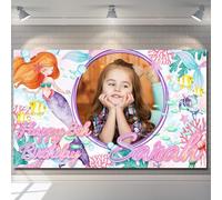 Birthday Backdrop Background Banner Personalised Mermaid pink girl baby children kids Poster Fabric Party Star Fish Sea Decorations-1st 2nd 3rd 4th 5th