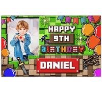 Birthday Backdrop Background Photo Banner Personalised pixel video game console joystick children kids boy Poster Fabric Party Decorations-4th 5th 6th 10th 18th birthday