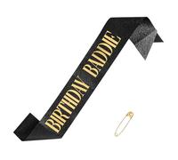 Birthday Baddie Sash for Women & Men, 63in Glitter Black Sash with Gold Foil Fun Birthday Happy Party Decoration Supplies & Baddie Accessories