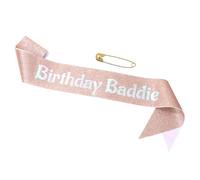 Birthday Baddie Sash, Soft Glitter Cloth Happy Birthday Sash with Safety Pin for Women Men Girl Party Decoration Supplies(Rose Gold & Holographic)
