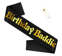 Birthday Baddie Sash with Gold Foil, Black Funny Happy Birthday Sash for Women or Men Official Teenager Sweet 16, 18th 21st 30th 40th 50th Birthday Party Ideas, Gifts, Jokes and Favors
