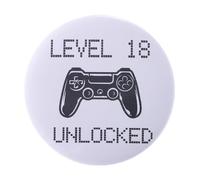Birthday Badges, Birthday Decorations, Game boy Badge, VGRDTW Gamer Party Badge with Gamepad Design, "LEVEL 18 UNLOCKED" Message, 4.3cm Metal for Boys, Teens, Secure Fit