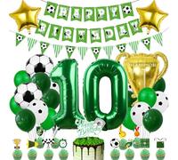 Birthday Balloons Football 10 Years, Green 10 Years Old Boy Football Birthday Decoration, Decoration Birthday Football, Latex Balloon Green White, Aluminum Football Balloon for Children Party