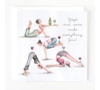 Birthday/Blank Greeting Card for Her - Yoga and Wine - General Card Suitable for any Occasion - Made in the UK - Eco-Friendly