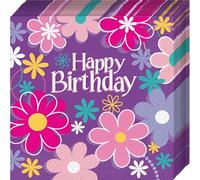 Birthday Blossoms Multicolor Paper Luncheon Napkins (16cm) Pack of 16 - Vibrant Floral Celebration Napkins