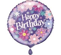 Birthday Blossoms Multicolor Round Foil Balloon (45cm) 1 Piece - Vibrant Party Decor for Celebration & Parties