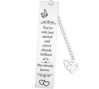 Birthday Bookmark Gift, You’ve Only Just Started and You’re Already Brilliant at It, Metal Bookmark with Heart Charm for Her Friend Daughter