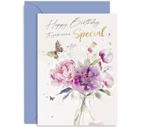 Birthday Bouquet Birthday Card for Women - Special Friend Birthday Card - Adult Female Card - 50th 60th 70th 80th - Flower and Butterfly Gold Foil Design | Blank Inside