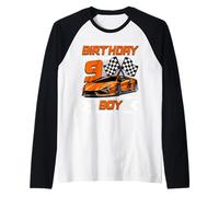 Birthday Boy 9 Years Race Car 9th Birthday Racing Car Raglan Baseball Tee