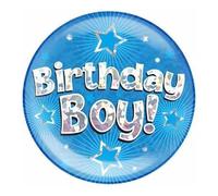 Birthday Boy Birthday Badge Blue And Silver Stars Holographic Recyclable Birthday Party Badge OTB