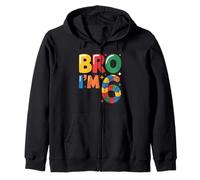 Birthday Boy Bro I’m 6 Year Old Building Blocks Brick Zip Hoodie