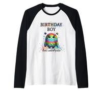 Birthday Boy Lets Celebrate Silly Rainbow Monster & Confetti Raglan Baseball Tee