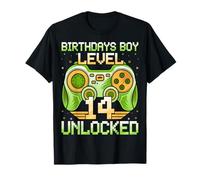 Birthday Boy Level 14 Unlocked Video Gamer 14th Birthday T-Shirt