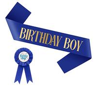 Birthday Boy Sash Badge, Satin Sash and Blue Birthday Boy Badge 2Pcs Birthday Party Favour Accessories Set for Boys Men - Blue