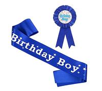 Birthday Boy Sash & Badge Set for Kids Blue Princess Birthday Ribbon Waist Sash Boys Birthday Party Decorations & Gifts