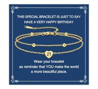 Birthday Bracelet for Women Gold Dainty 13-95th Birthday Gifts for Sister Mom Daughter and Friend Personalized Number Bracelet Jewelry Gifts for Her, Adjustable, Stainless Steel, no gemstone