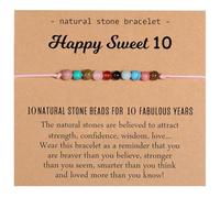 Birthday Bracelet Gifts for Girls Women, Natural Crystals Milestone Bracelets Present with Happy Birthday Card Adjustable Bracelets for Mom Friends Daughter Auntie Granddaughter Niece Sister (10th)