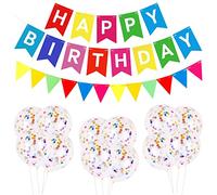 Birthday Bunting Banner Balloons Happy Birthday Banner Decoration, 15Pcs Birthday Balloon Banner With Colorful Confetti Balloons & Triangle Flag Garland For Girls Boys Birthday Party Decor