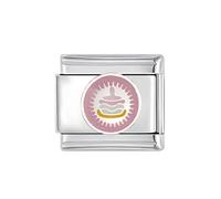 Birthday Cake 9mm Stainless Steel Italian Charm for Women Girls Pink Enamel Italy Style Link Charms Compatible With Nomination Bracelet Adjustable DIY Accessories Jewelry Gifts