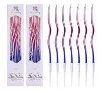 Birthday Cake Candles, 12pcs Long Thin Rainbow Birthday Candle, Colorful Spiral Cupcake Candle, Metallic Cake Candles with Holder for Wedding Baby Shower Party Decoration