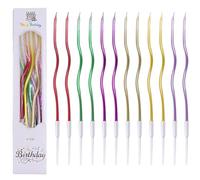 Birthday Cake Candles, 12pcs Spiral Birthday Candles, Long Thin Cupcake Candle, Metallic Cake Candles with Holder for Wedding Baby Shower Party Decoration