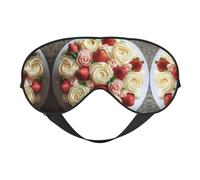 Birthday Cake Cream Roses Print Silk Sleeping Mask with Adjustable Strap-Silk Eye Mask Soft Eye Cover,for Blocking Out Lights Sweet Sleep Travel Relax, Nap, Meditation
