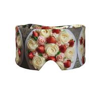 Birthday Cake Cream Roses Print Sleep Eye Mask with Earmuffs - Block Out Light Contoured Night Blindfold Eye Sleeping Mask with Ear Cover for Men Women Side Sleeper Night Gift