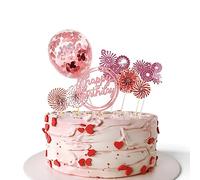 Birthday Cake Decoration, Rose Gold Personalised Firework Cake Topper for Women Girls, Confetti Balloon Cake Topper with Stars Paper Fans for Rose Gold Theme Party Birthday Cake Decoration