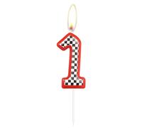 Birthday Cake Number 1 Candle Topper, Red Racing Happy Birthday 1st Cake Toppers, Red Black and White Racing Decorations for Kids Boys Car Theme Birthday Party