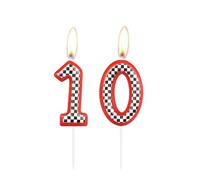 Birthday Cake Number 10 Candle Topper, Red Racing Happy Birthday 10th Cake Toppers, Red Black and White Racing Decorations for Kids Boys Car Theme Birthday Party