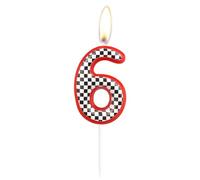 Birthday Cake Number 6 Candle Topper, Red Racing Happy Birthday 6th Cake Toppers, Red Black and White Racing Decorations for Kids Boys Car Theme Birthday Party